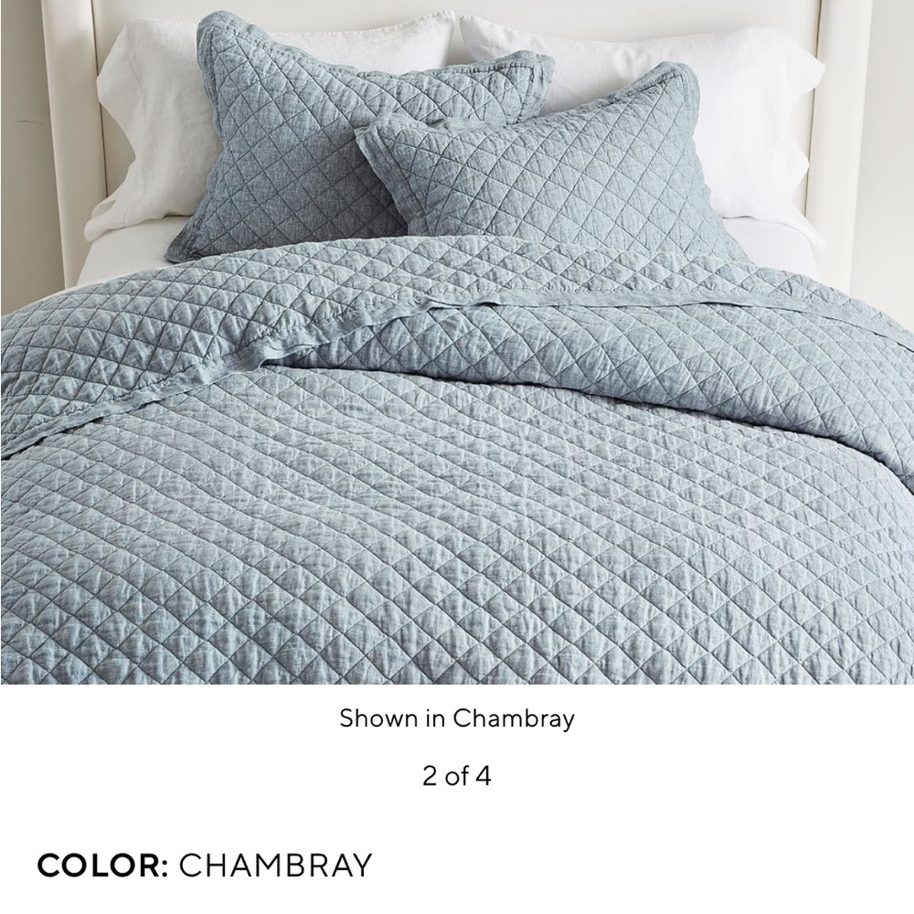 Belgian Flax Linen Diamond Quilt - Chambray